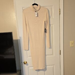 Express Cream Long Sleeve Turtleneck Dress